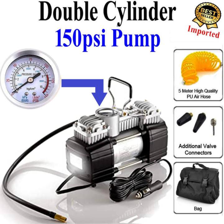Double Cylinder 12 Volt Portable Electric Car Imported Air Pump Car Air Compressor Car Tyre Air Inflator Car Tire Air Inflator Pump Compressor Electric Air Blower