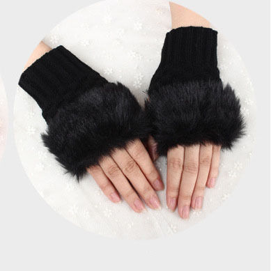 Fashion Women Faux Rabbit Fur Hand Wrist Warmer Winter Fingerless Knitted Gloves
