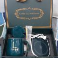 Electric Heating Cup Pad with Ceramic Mug, Lid & Spoon / Portable Coffee Heating Mug Set / Power Plug Heating Mug Warmer /Electric Coffee Cup Warmer / Automatic Coffee Warming Ceramic Cup. 