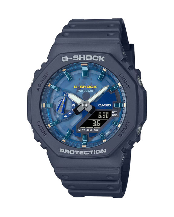 Casio G Shock GA 2100 Series Mens Shock Resistance/Carbon Core Guard Structure Round Black Carbon Fiber Resin Case Analog-Digital World Time Stop Watch Timer Alarm LED Light Calendar Multi-Function Black Bio-Based Resin Band Watch-GA-2100AS-2ADR