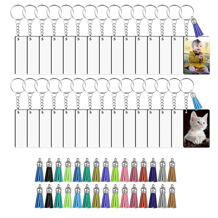 30 Sets Acrylic Keychain Blanks Acrylic Key Ring Circles with Hole