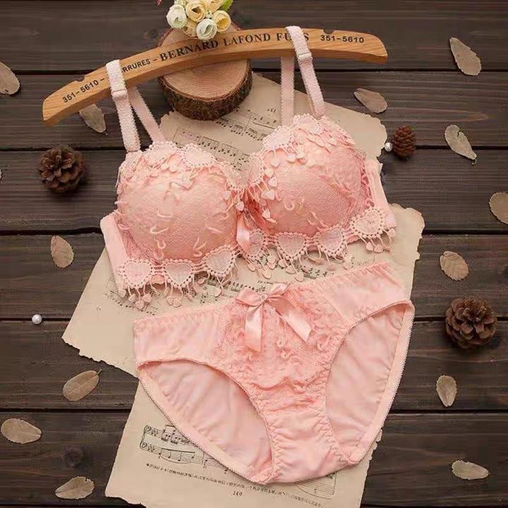 New Design Bra Set Unique Lace Style With painty Set For Women Padded or Removable Pad Wire Bra For Girls Net Style Underwear (skin, blue, red, black and Green color available We may send any color  size (30 to 38)