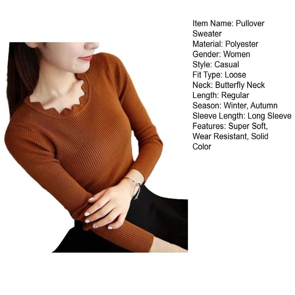 Long Sleeve Top Stylish Neck Women s Sweater for Autumn Winter Slim Fit Knitted Top in Solid Colors less Than Women Solid Color Top Daraz.pk