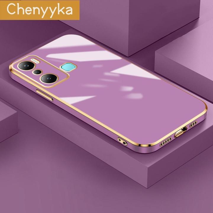 chenyyka For Infinix Hot 20i Case Candy Color Luxury Plating Casing Side Edge Square Back Cover Full Lens Camera Protection Shockproof Soft Cases