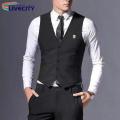 Suit Vest Top V Neck Single Breasted Pockets Waistcoat with Brooch. 