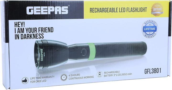 Original%20Geepas%20Rechargeable%20LED%20Flashlight%20287mm-%20Hyper%20Bright%20White%20with%204-5%20Hours%20Working%20&%202500mAh%20Battery%20%7C%20Ideal%20for%20Patrolling,%20Trekking,%20Emergency%20Power%20Cut%20(%202%20Years%20Warranty%20)%20-%20Image%207