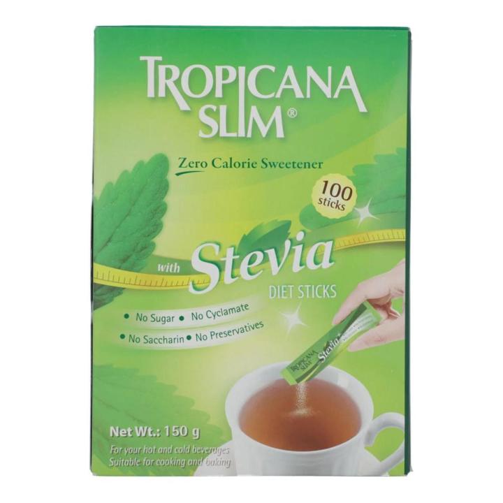 TROPICANA SLIM ZERO CALORIE SWEETENER STEVIA DIET STICKS 150G