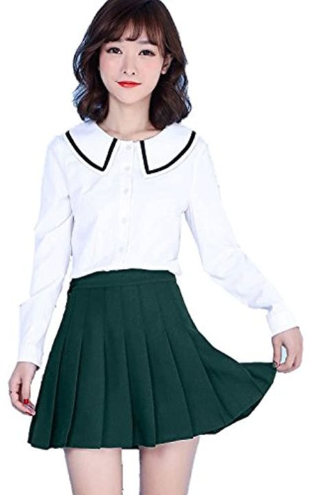 Skirts%20Store%20Women's%20High%20Waisted%20Casual%20Dress,%20School%20Uniforms%20Solid%20Pleated%20Short%20Skirt%20-%20Skirt%20For%20Women%20-%20Night%20Skirt%20For%20Women%20-%20Green%20Skirt%20-%20Image%205