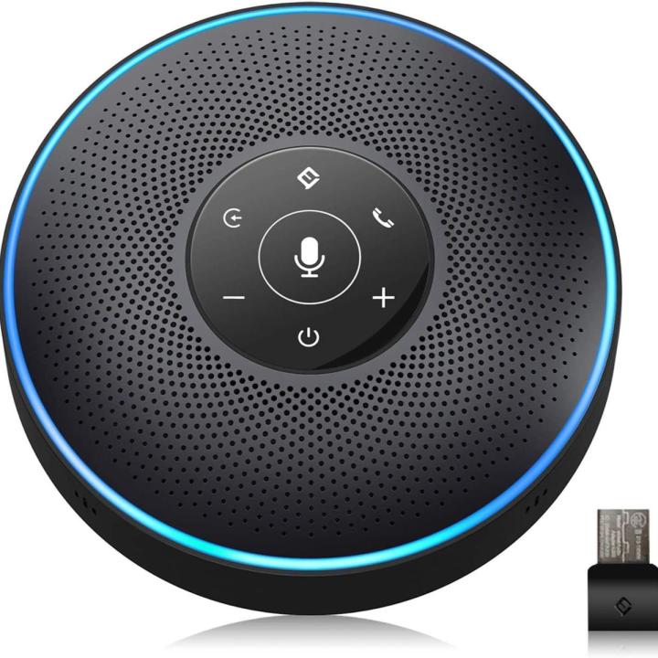 Bluetooth Speakerphone - eMeet M2 Black Conference Speakerphone for 5-8 People Business Conference Phone 360º Voice Pickup 4 AI Microphone Self-Adaptive Conference Call Speakerphone Skype Webinar