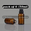 Pack of 6 (30ml) Essential Oil Packaging  Amber colour Glass Dropper Bottle With Cap dropper. 