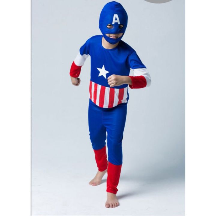 Captain%20America%20Kids%20Costume%20Boys'%20Cartoon%20Superhero%20Outfit%20Includes%20Cap%20And%20T-Shirt%20for%20Children%20-%20Image%202