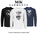 MK Garments - Pack Of 3 Printed Premium Full Sleeve T-Shirt Round Neck Casual Wear T-Shirt For Men And Boys. 