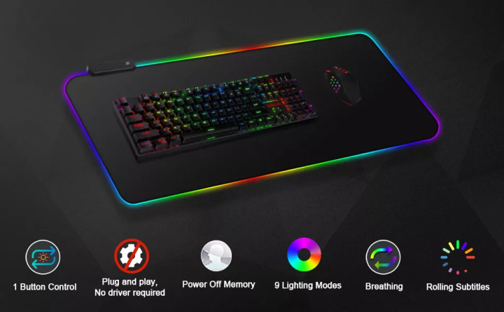 RGB Mouse pad Gaming Full Size Mousepad 800mm x 300mm x 4mm - 14 Modes Of RGB Lights