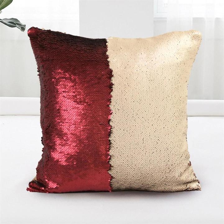 Bedding Outlet Mermaid Sequin Cushion Cover Magical Shining Pillow Case 40X40cm