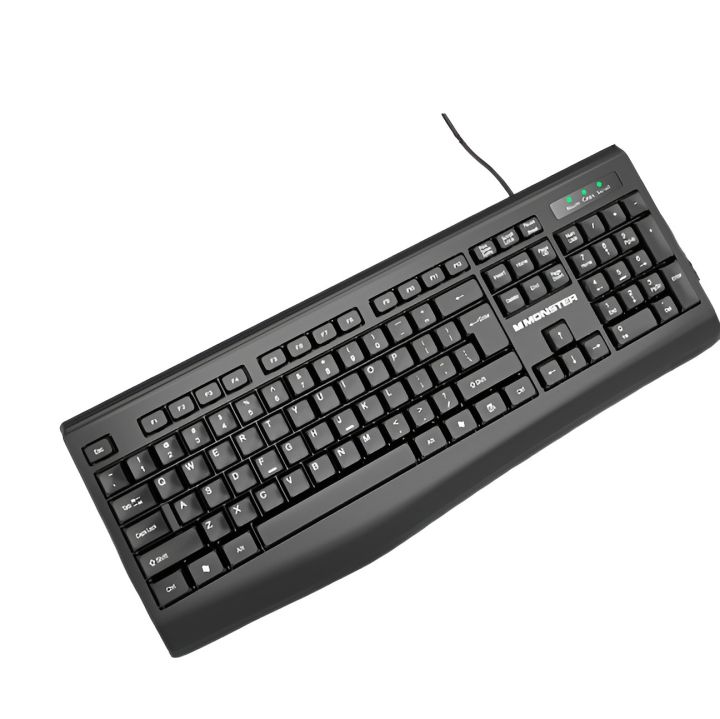 Monster Airmars KM1 Wired Keyboard - Black Concave Convex Keycaps for Comfort & Control