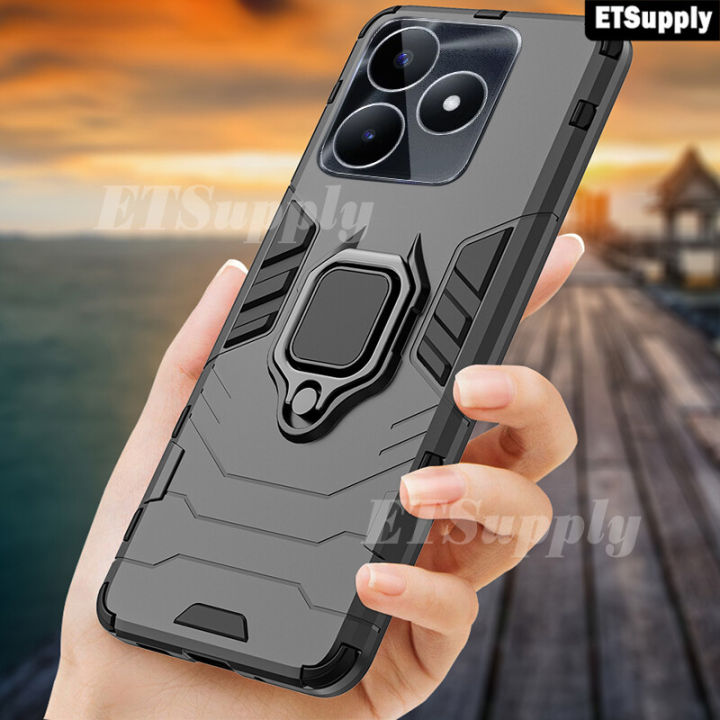 Ring Phone Case Realme Note 50 Armor Adsorb Anti-Fall Kickstand Shockproof Full Back Cover Housing for Realme Note 50 Case