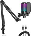 FIFINE Gaming  USB Microphone, Podcast Condenser Mic with  Pop Filter, Mute Button for Streaming, Twitch, Online Chat, RGB Computer Mic for PS4/5 PC Gamer-AmpliGame A6T. 