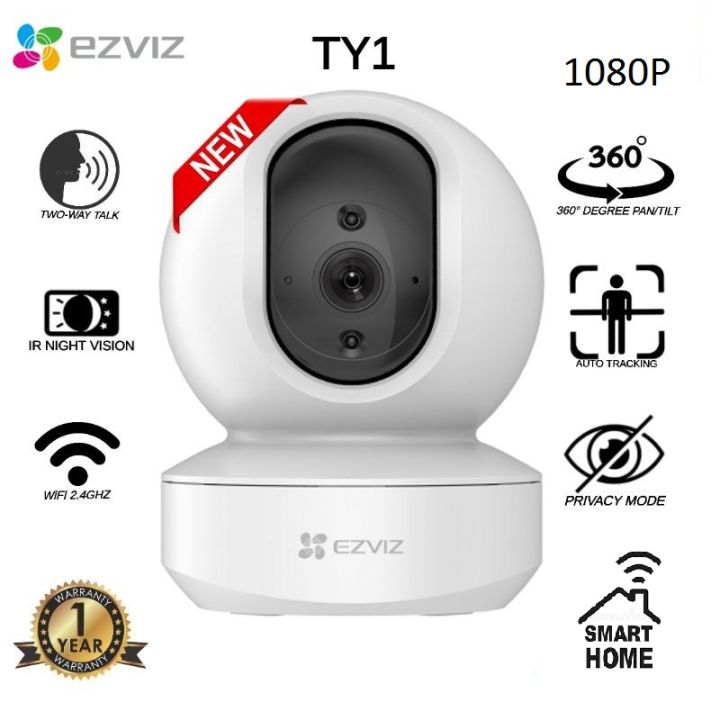 EZVIZ Smart Home Camera TY1 Full HD 1080 Model CS-TY1-B0-1G2WF WiFi CCTV Camera with Motion Detection | Smart Tracking | Two Way Talk | Smart Night Vision | Sleep Mode and MicroSD Card Slot Alexa Voice Control Features