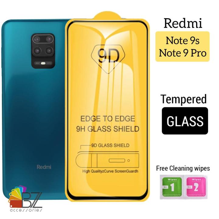 Redmi Note 9S / Note 9 Pro - 100% Original Full coverage Tempered Glass screen Protector- Full Glue- with Cleaning Wipes