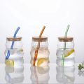 JUICE and COFFEE Glass with Color Straw | 1PC AIR TIGHT STRAW JUICE and COFFEE JAR | 500ML | HIGH QUALITY BOROSILICATE MADE Glass | light in weigh | can use in everyday drink. 