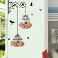 Creative Home Decor Living Room Decals Wallpaper Bedroom Nursery Window Decor Colorful Flower Birdcage Flying Birds Wall Sticker. 