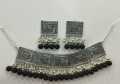 ANTIQUE SILVER & BLACK AFGHANI CHOKER WITH EARRINGS FOR ALL AGES WOMENS & GIRLS. 