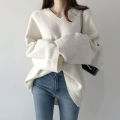 V-neck pullover solid color loose knit sweater for women's outerwear, slimming and versatile, lazy style sweater jacket. 