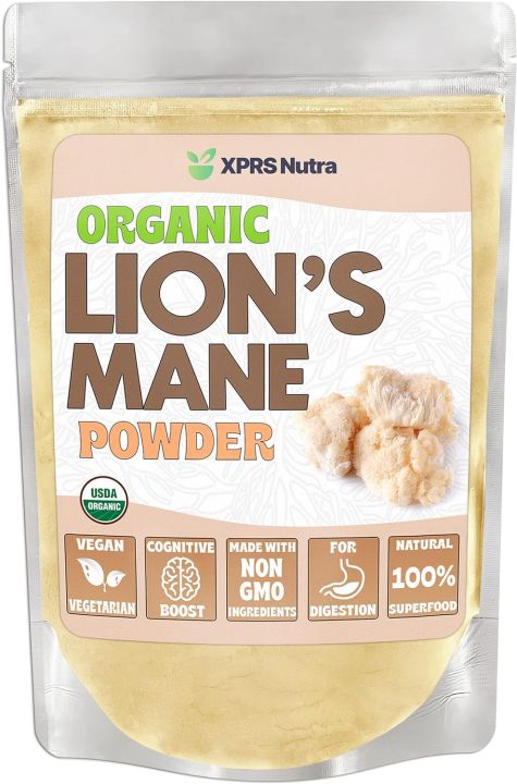 XPRS Nutra Organic Lion's Mane Powder - Premium Lions Mane Powder for Mental Clarity, Cognition and Immunity - Vegan Friendly Lions Mane Mushroom (8 oz)