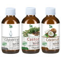 Set of 3  Castor oil  Coconut Oil  Glycerin Oil - 100% Pure & Natural Best for Skin & Hair care Recipes. 
