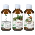 Set of 3  Castor oil  Coconut Oil  Glycerin Oil - 100% Pure & Natural Best for Skin & Hair care Recipes. 