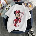 Mickey Mouse Disney Short Sleeve T-Shirts Devil Minnie Mouse Funny Women's T-Shirt Fashion Streetwear Edgy Female Clothing 2022. 