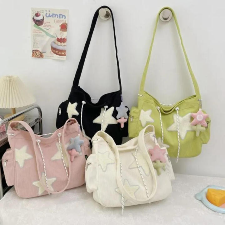 Women Star Pattern Corduroy Crossbody Bag Casual Tote Lady Large Capacity Shoulder Bag Girl Travel School Bookbag Handbag