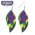 Green forest Hook Earrings Colorful 3-layered Faux Leather Hook Earrings. 
