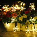 Solar Snowflakes String - Indoor Outdoor Modern Unique Decorative 16 Ft. String Light 20 LED's  IP65 Waterproof Garden Patio Decor Snowflake Styled Wired Lights. 