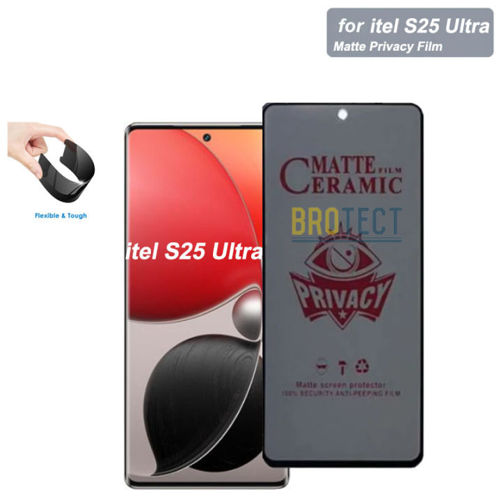 itel S25 Ultra Privacy Matte Ceramic Screen Protector Full Coverage Film 9H Hardness Upgrade Edge Protection FILM  SHEET UNBREAKABLE HAMMER SKIN For S25 Ultra - Black