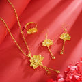 Ancient Fasha Golden Lotus Necklace Earrings Ring Set Versatile Court Chinese Wind Hand Jewelry Yiwu Accessories Wholesale. 