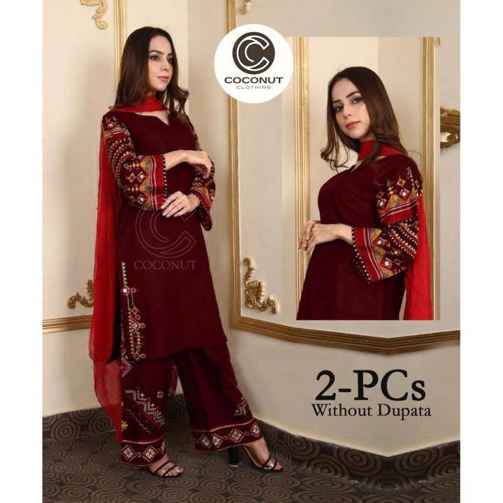 Stylish Embroidered Kurti for Women with Embroided Trouser (2-Piece Suit) Casual Dresses for Women