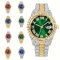 Hip Hop Avant-garde Luxury Artificial Diamond Quartz Men's Watch Fashion Casual Business Sports Golden Men's Watch, Ideal choice for Gifts. 