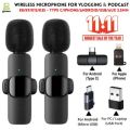 Wireless MIC Type C/IOS/Android/USB/AUX 3.5mm Mic K8/K9/K15/K35 Wireless Single/Double Microphone For Interview, Vlogging , Podcast. 