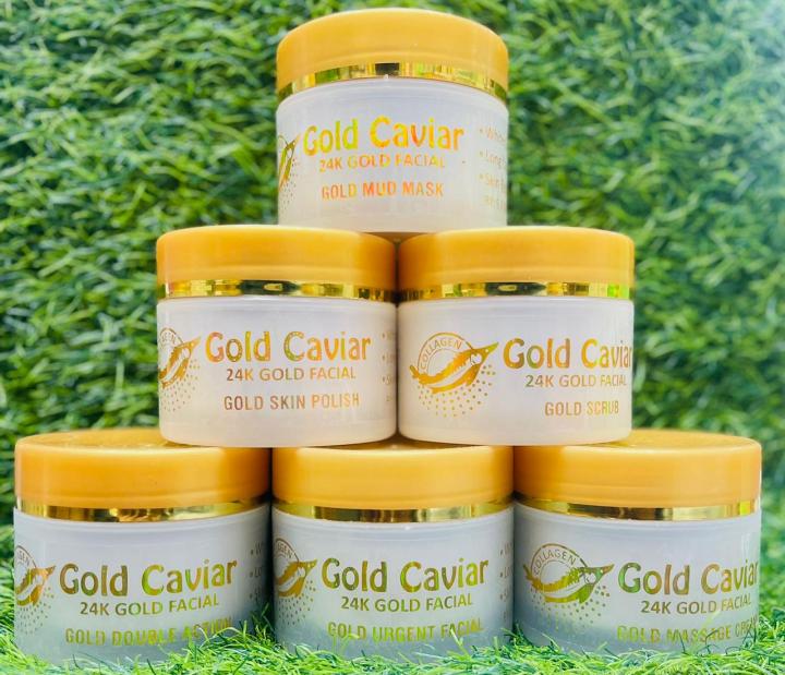 Gold Caviar 6 Pcs Skin Care Sets, Moisturizing Face Skin Care Gift Set for Women Girls, Face Care Kit Inclusde Mud Mask, Skin Polish, Scrub, Double Action, Urgent Facial, Massage Cream Skin Care Kits Facial Kit