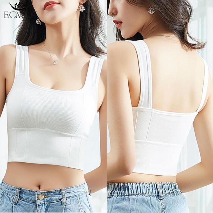 ECMLN Sport Crop Top for Women Wireless Push Up Striped Bra Beauty Back Sling Vest Padded Bralette
