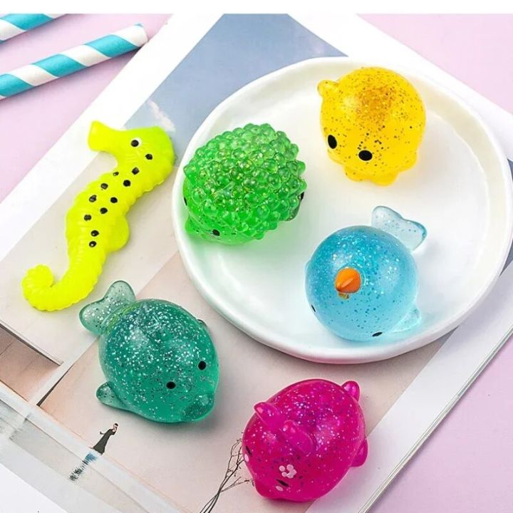 jeansame 3Pcs Decompression Squeezing Mochi Squishy Toy Glitter Powder Dumpling Toys Antistress Elastic Fidget Toy Creative Cute Toy