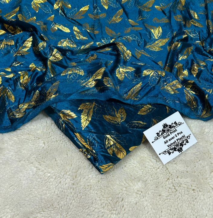 🌟 Original Gold Printed Premium Velvet 2-Piece – Stretchable High ...