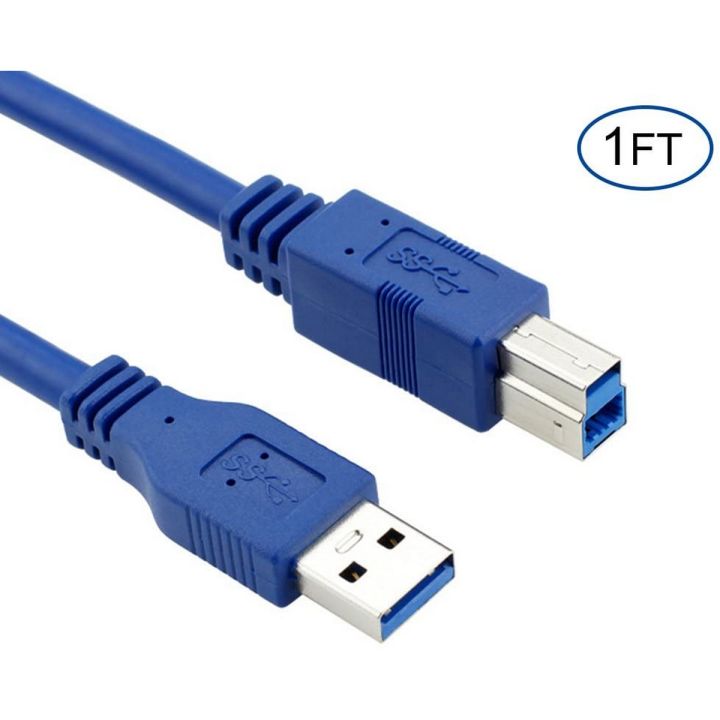 Bluwee USB 3.0 Cable - Type A-Male to Type B-Male - 1 Foot (0.3 Meters) - Round Blue