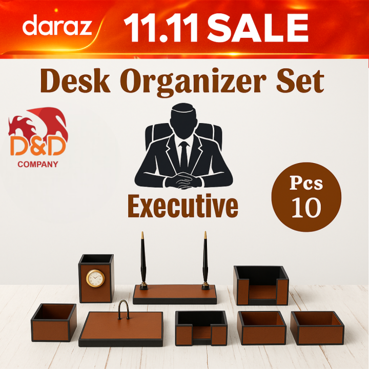 (10 Piece) Executive Wooden Desk Organizer Set for Office | Desk Organisers & Desk Organizers Wooden | Cute Desk Organizer Set | Office Accessories Table & Office Accessories Set | Office Table Accessories