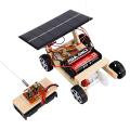 Wireless RC Vehicle Model Creative Model Toy Wooden Assembly Solar Remote Control Car for School. 