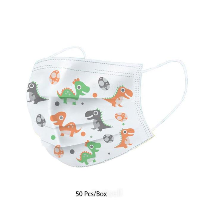 Kids 50Pcs/Pack Disposable Face Mask Children 3-Ply Anti Dust Dinosaur Mouth Mask