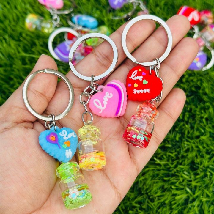 Random Keychain Cute Love Heart Keychains for Girls | Glitter Capsule Bottle Design ...