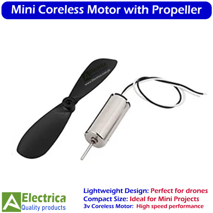 3V DC Coreless Micro Motor with Propeller Mini Helicopter Motor 55000RPM Model 716 for DIY Projects by Electrica