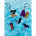Customize resin alphabet keychain with gold/silver foil, handmade, 3D keyring, A to Z alphabet. 